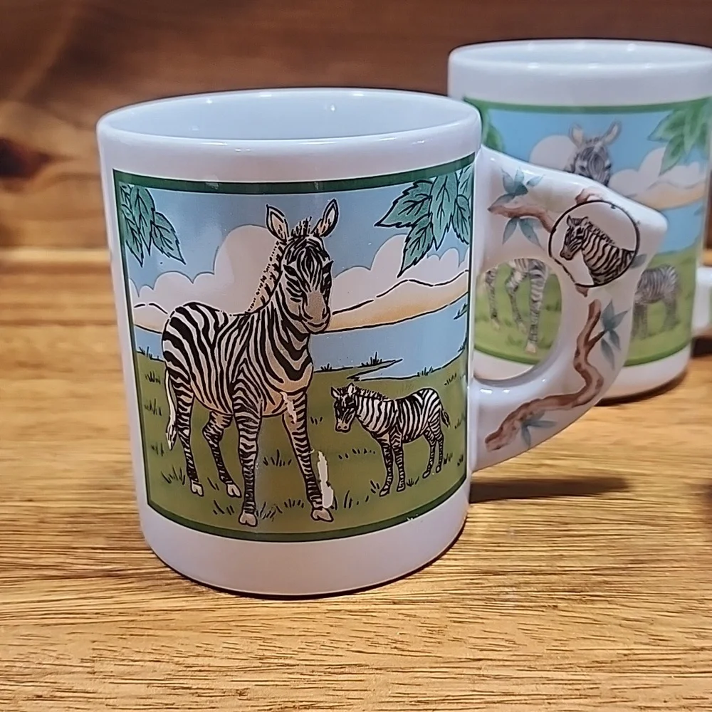 Set Of 4 Zebra Coffee Mugs